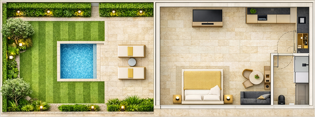 Room type Double Private Garden Jacuzzi room plan